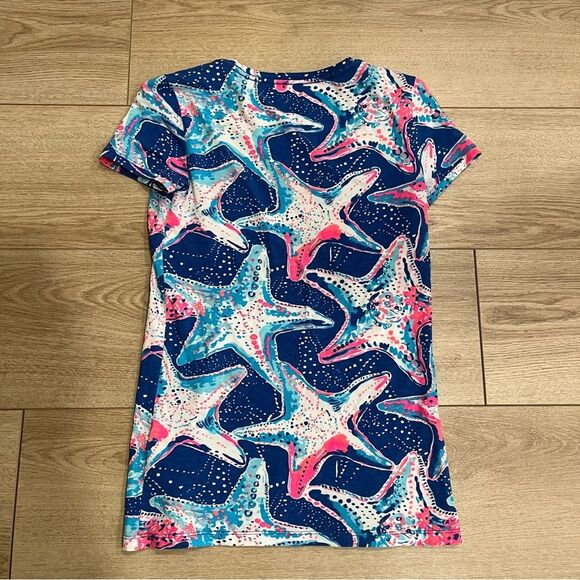 Lilly Pulitzer Dori Tee Blue Pink Starfish Scoop Neck Pima Cotton Size XXS - Picture 5 of 5